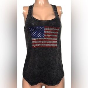 Faded Splatter Rhinestone Bling Usa American Flag Tank Top New July 4Th Rally